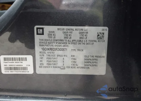 2015 Chevrolet Silverado 1500 1Lt from USA, damaged, VIN 1GCVKREC6FZ430871